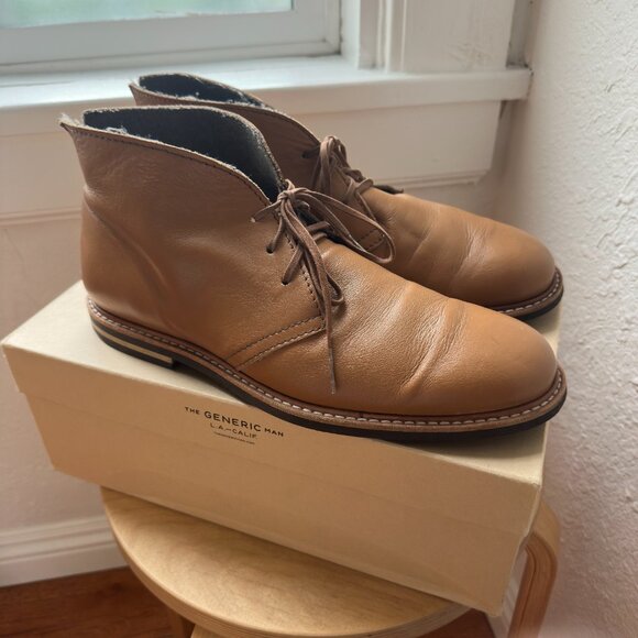 The Generic Man Handmade Caramel Leather Chukka Boots, Sz 44.5/US 11 - Picture 6 of 12